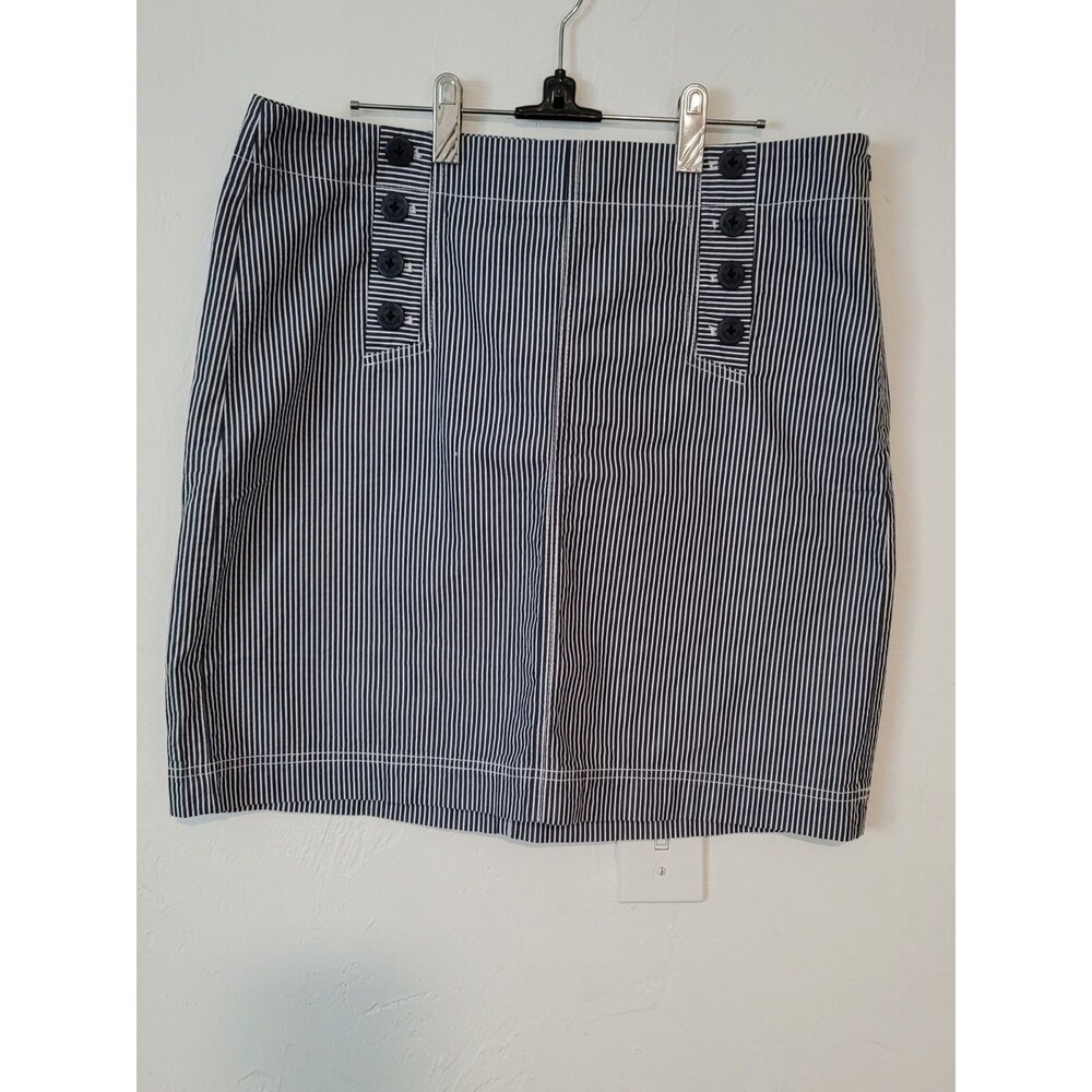 Talbots 12P NWT Navy White Nautical Stripe Skirt Anchor Button Coastal Preppy